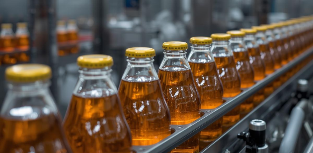 Línia d’embotellament en una planta de fabricació de begudes a Catalunya.